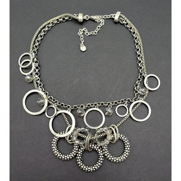 LOFT Antique Silver Tone Multi Strand Collar Bib Necklace Statement Crystal Bead - Picture 8 of 10